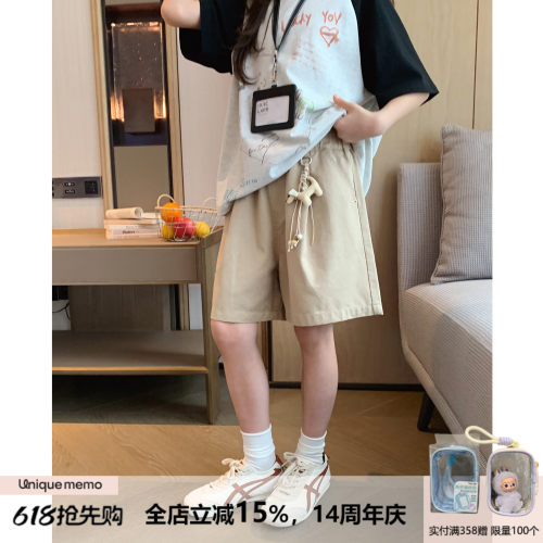 百搭卡其色天丝阔腿短裤休闲中裤
