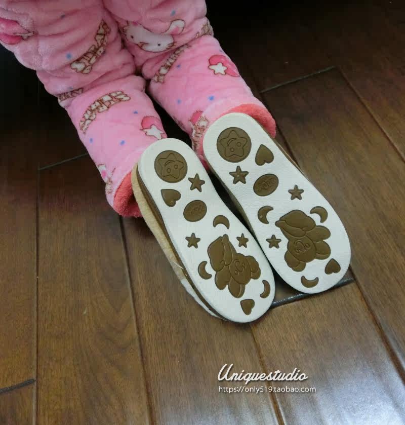 Pantoufles enfants en suède pour hiver - semelle caoutchouc - Ref 1032023 Image 3