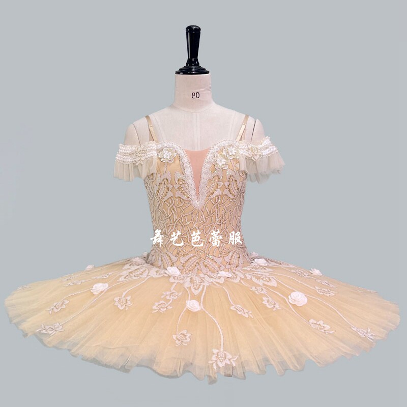 2022新款芭蕾舞睡美人搭肩袖变奏儿童演出服金色颜色芭蕾裙tutu裙