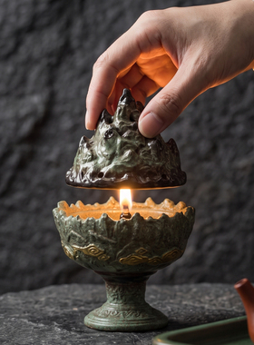 中式观山酥油灯盏家用灯芯点香油老式佛灯复古禅意烛台供佛长明灯