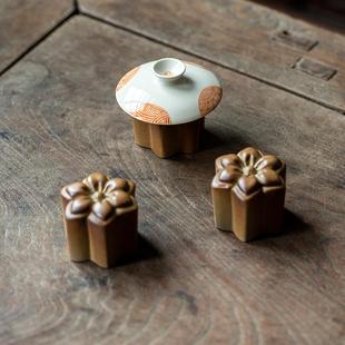 粗陶柴棕釉盖置复古竹子盖置放壶盖茶席雅间小物柿子盖置醒狮摆件