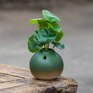 抹茶绿釉迷你花瓶 水培植物花瓶铜钱草绿萝容器客厅花插