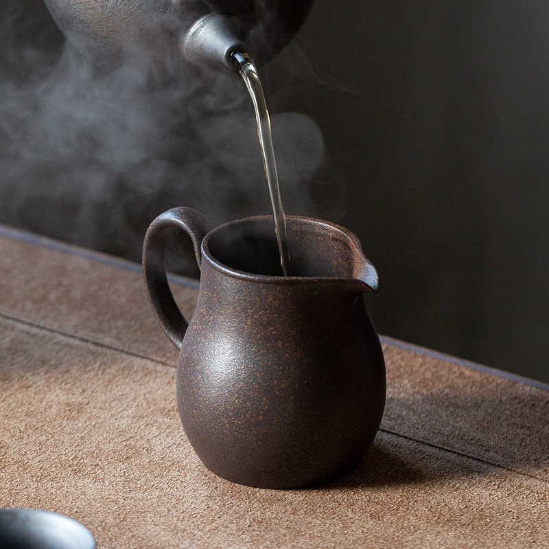 中式粗陶大容量公道杯 岩苔烧釉家用茶海泡茶分杯品茗茶道配件