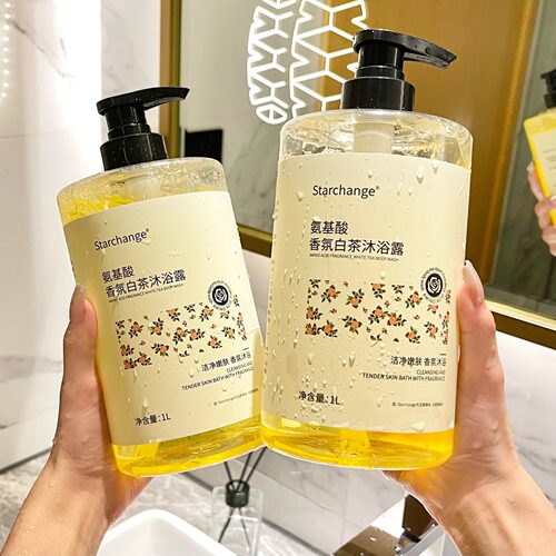 小红书白茶沐浴露1L大容量家用沐浴露酒店补充液木质香沐浴乳保湿