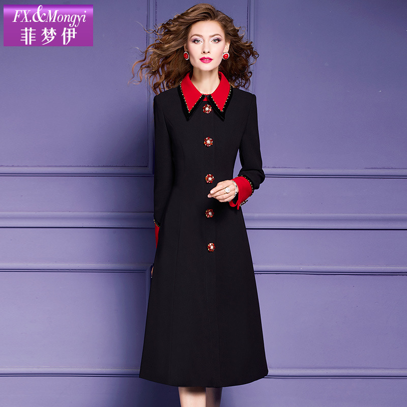 菲梦伊衬衫连衣裙女长袖2025秋季法式设计感显瘦修身钉珠加厚裙子