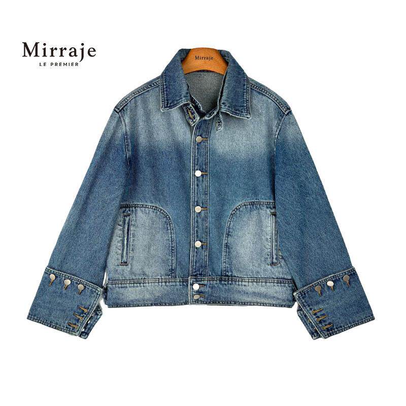 Mirraje新款领子可拆卸多穿法复古牛仔蓝外套廓形牛仔夹克潮