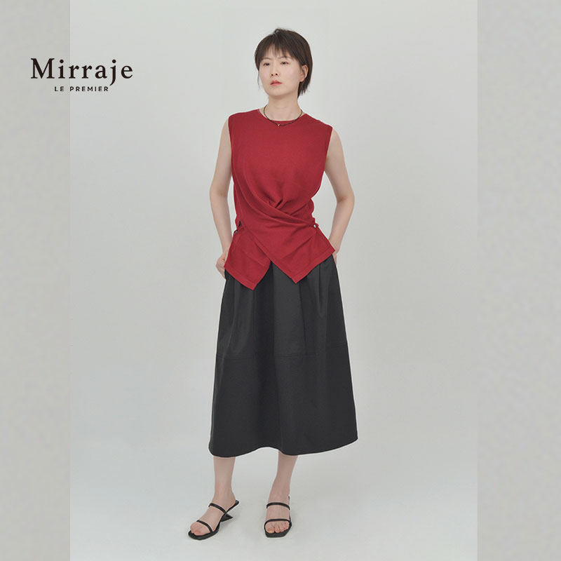 Mirraje新款百搭圆领无袖侧开叉针织衫宽松显瘦半身裙套装女