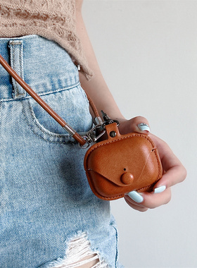 适用华为Freebuds pro3复古皮质保护套freebuds3456i蓝牙耳机壳freebudspro2高级挂脖长绳4e一体式手抓绳clip