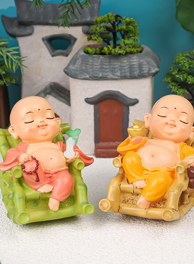 小弥勒躺椅树脂摆件可爱弥勒佛家居桌面装饰品摆件寺庙伴手礼
