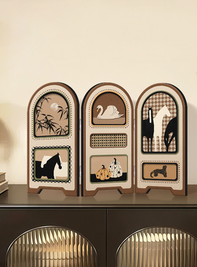 中古风小屏风桌面摆件新中式茶桌家居边柜玄关柜装饰小众复古摆画