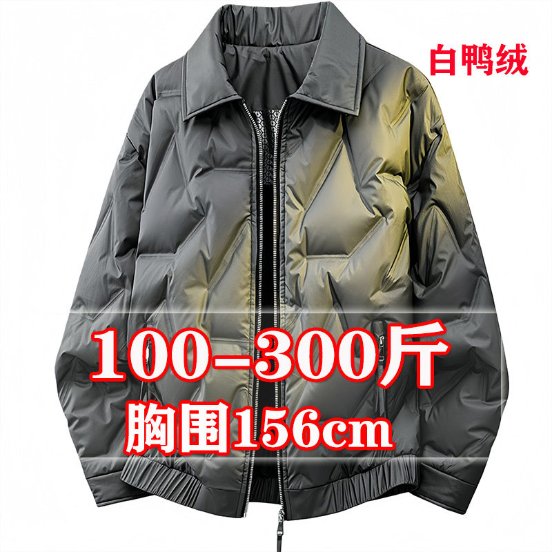 2025年冬季新款胖子外套男短款翻领白鸭羽绒服纯色中青年上衣300