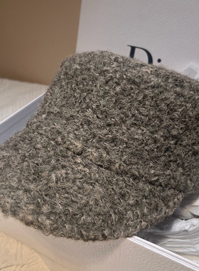 出韩 秋冬新款马术帽羊毛帽时髦洋气毛呢帽子宽檐遮阳防晒鸭舌帽