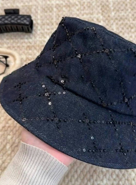 高品质亮面深色牛仔藏蓝渔夫帽子女春夏新款遮阳盆帽显脸小防晒帽