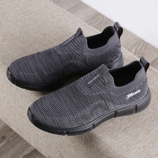春季男单鞋老北京布鞋飞织透气鞋面松紧袜子口男士休闲鞋软底男鞋