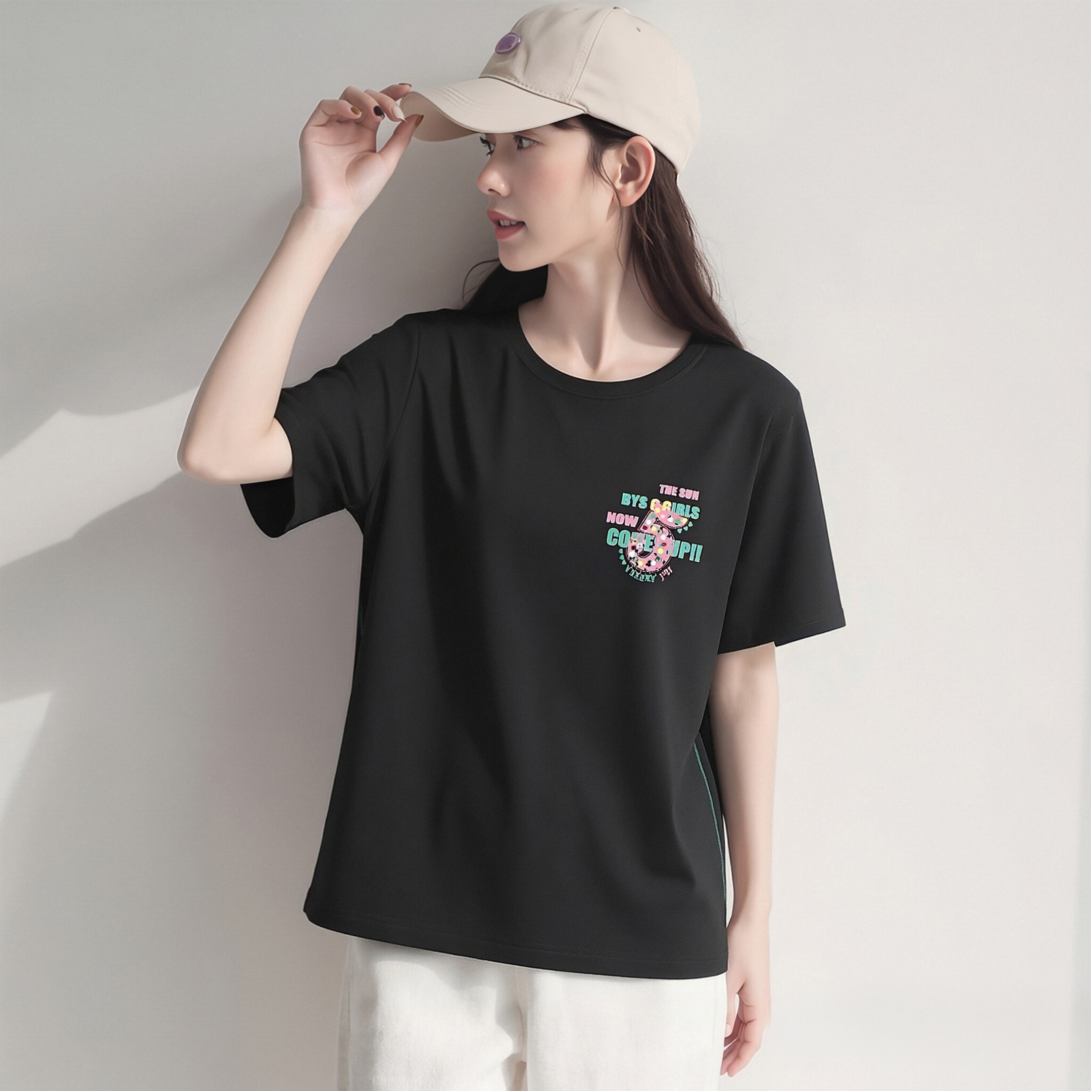 衣之庄园2026夏季断码折扣黑色百搭莫代尔棉短袖圆领T恤女2251359