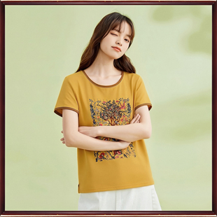 衣之庄园断码折扣2026夏季 百搭显瘦刺绣短袖圆领T恤女2121838