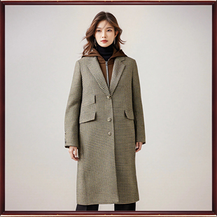 朗斯莉秋冬断码折扣 中长款格子呢大衣可拆连帽羊毛外套女055
