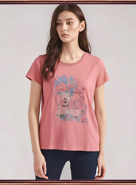 欧之琴专柜正品夏季断码清货莫代尔纯棉锈花短袖圆领T恤女66232