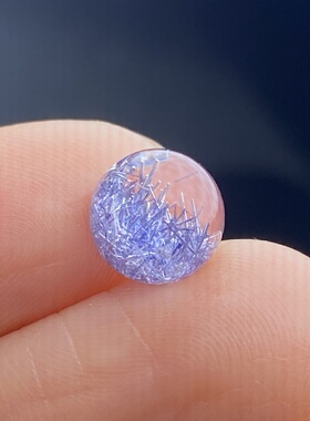 天然水晶蓝发晶吊坠圆珠DIY蓝线石单珠饰品配珠可做戒指8mm