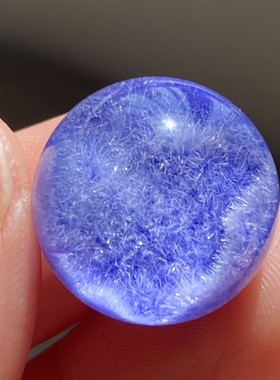 天然水晶蓝发晶吊坠圆珠DIY蓝线石单珠饰品项链16.5mm一物一图