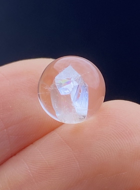 天然水晶包裹体七彩晶中晶吊坠圆珠DIY水晶单珠饰品项链9.5mm