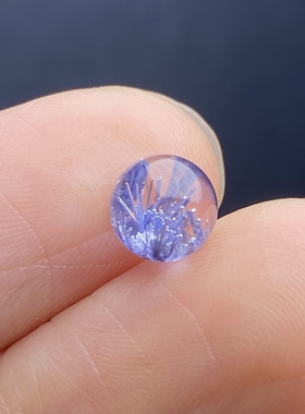 天然水晶蓝发晶吊坠圆珠DIY蓝线石单珠饰品可做戒指6mm一物一图