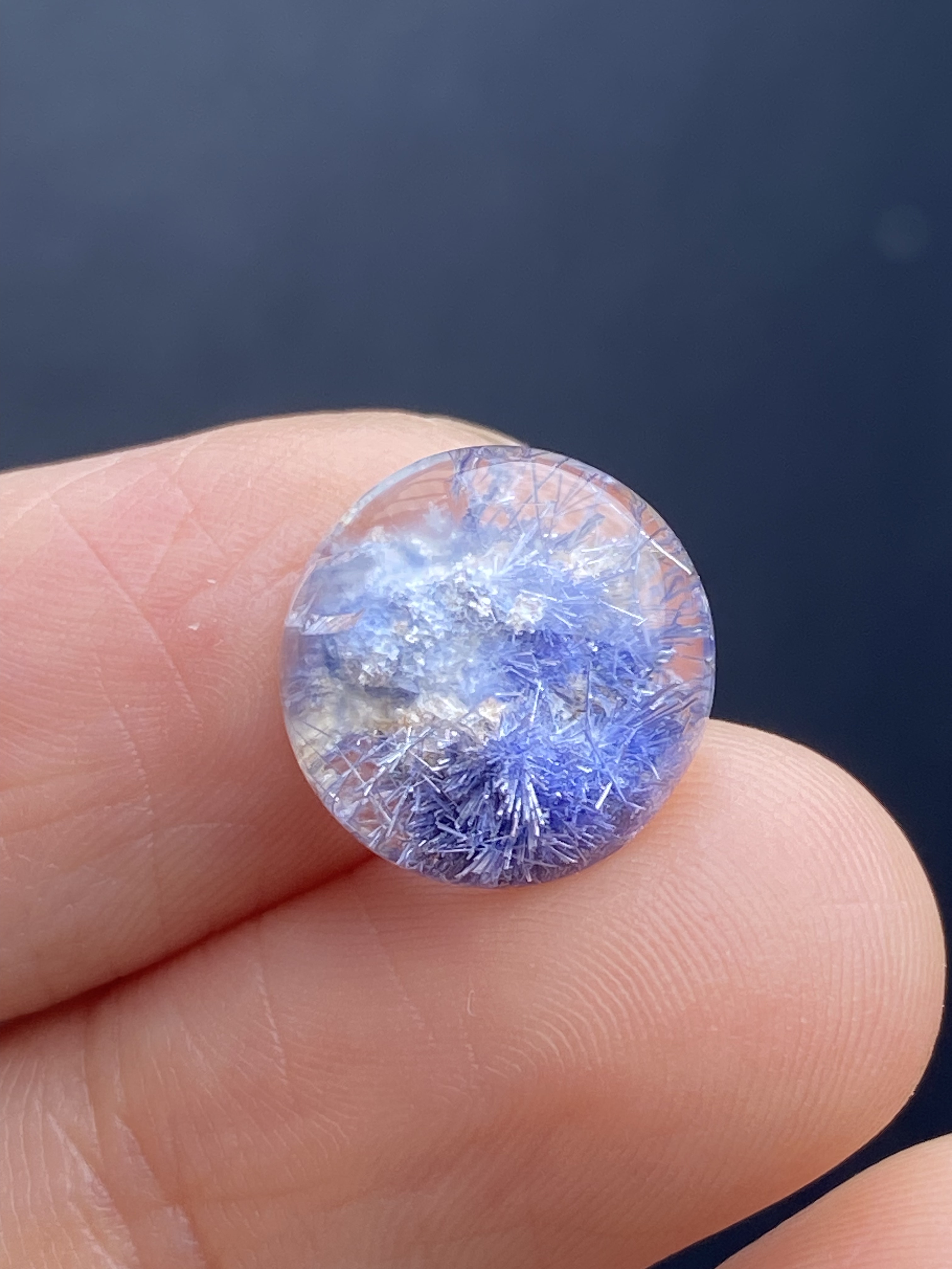 天然水晶蓝发晶吊坠裸石蛋面DIY水晶饰品项链可做戒指一物一图