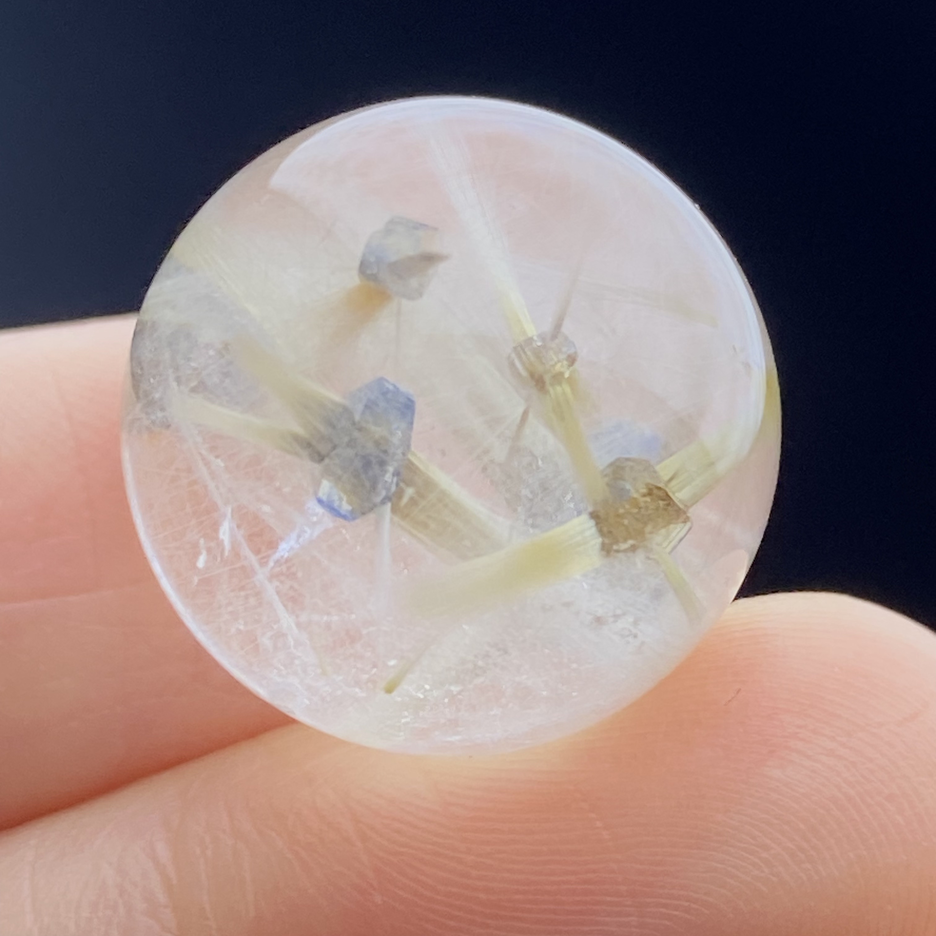 天然水晶发晶共生蓝矿吊坠DIY蓝矿石单珠饰品项链18mm一物一图