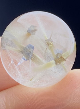 天然水晶发晶共生蓝矿吊坠DIY蓝矿石单珠饰品项链18mm一物一图