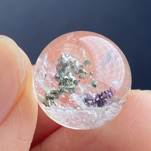 天然水晶包裹体紫铜矿吊坠圆珠DIY水晶单珠饰品项链16mm一物一图