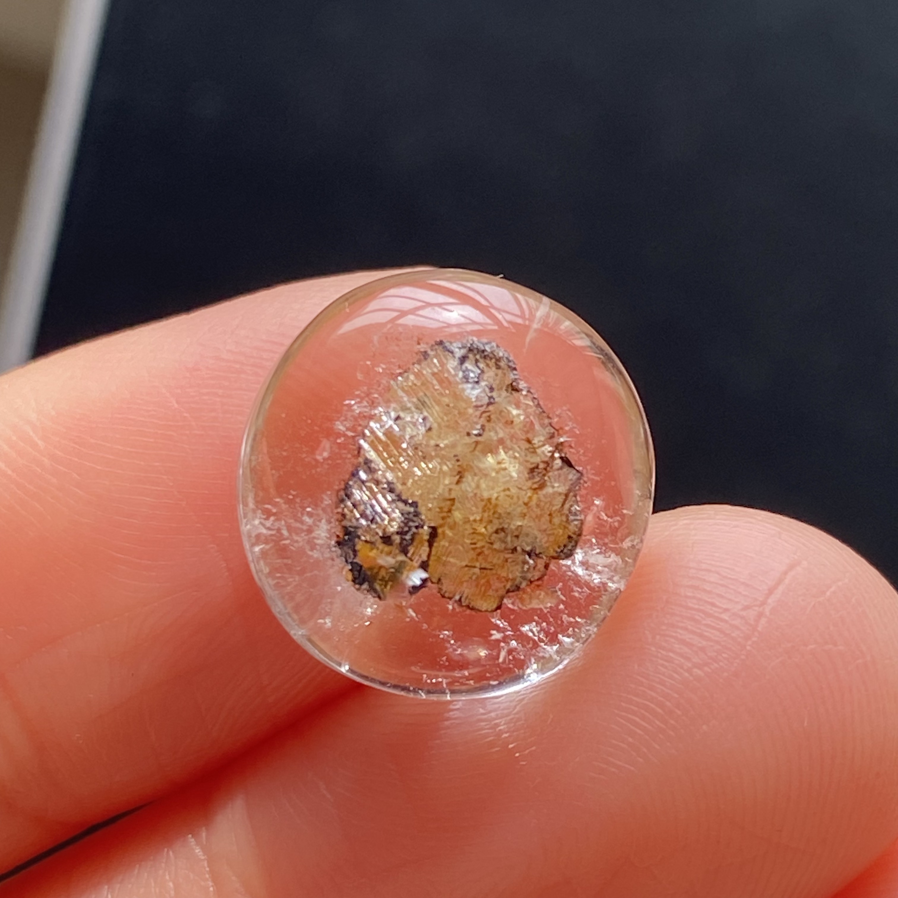 天然水晶包裹体黄色矿石吊坠裸石蛋面DIY水晶饰品配饰可做戒指