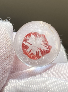 天然水晶包裹体红色矿花吊坠圆珠DIY水晶单珠饰品项链13mm