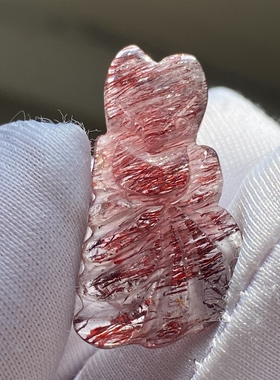 天然水晶超七紫红发狐狸吊坠裸石紫发饰品项链一物一图