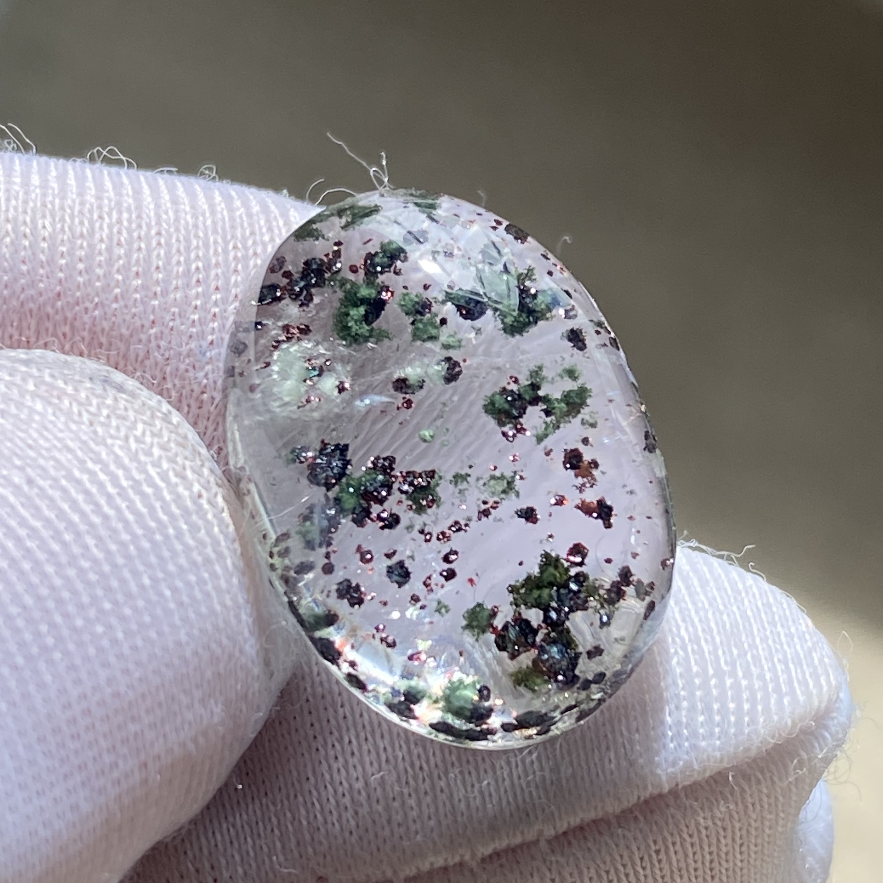 天然水晶包裹体星光云母绿幽灵吊坠裸石蛋面DIY水晶饰品可做戒指