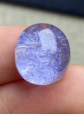 天然水晶蓝发晶吊坠裸石蛋面DIY蓝线石饰品可做戒指一物一图