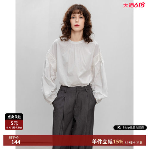 德玛纳100%棉法式衬衫女复古老钱
