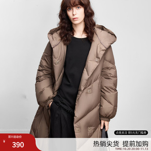 德玛纳奢暖90鸭绒长款羽绒服女26冬季新款连帽宽松双排扣保暖外套
