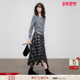 德玛纳复古不规则格纹半身裙女春秋新款 松紧腰小个子长款 A字裙