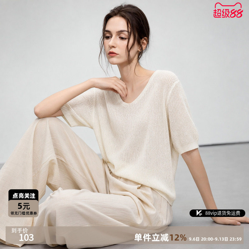 德玛纳莱赛尔棉V领显瘦针织衫图片