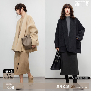 中长款 蝙蝠袖 毛呢外套 大衣女25冬季 德玛纳静奢风绵羊毛双面呢大码