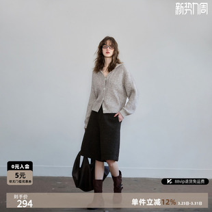 宽松软糯设计感通勤线衫 新款 上衣 女26春季 德玛纳大翻领提花针织衫