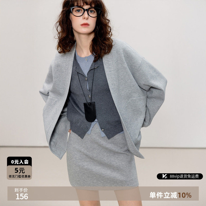 法式慵懒感外套女2026春秋新款都市休闲风宽松藏肉开门襟上衣图片