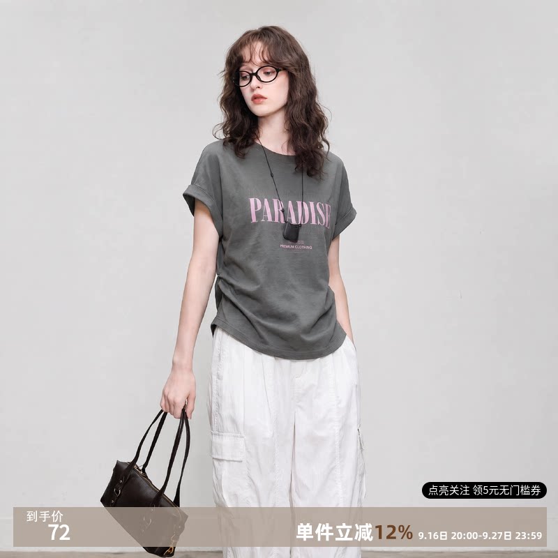 夏季深灰字母印花宽松显瘦T恤图片