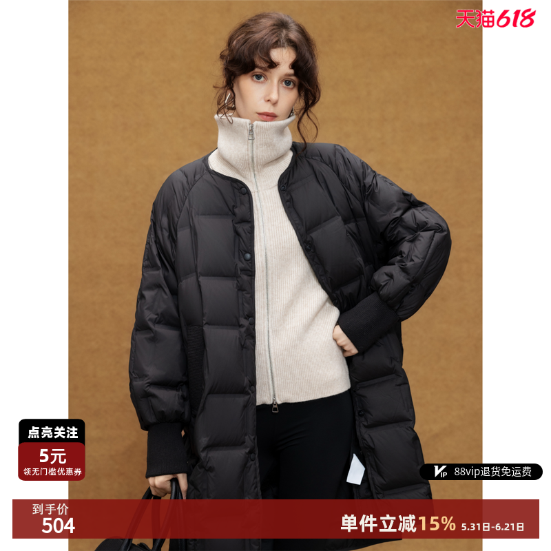德玛纳轻量感90鸭绒压胶羽绒服女25冬季新款中长款面包服保暖外套