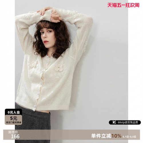 德玛纳春季钩花针织开衫显瘦