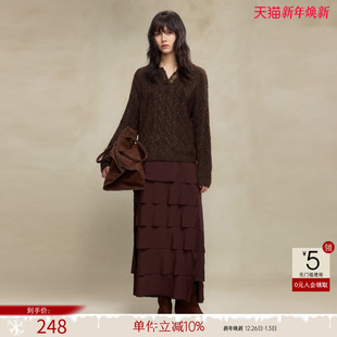 软糯绞花小个子针织衫 德玛纳复古风格 新款 女25冬季 上衣 纹拼接线衫