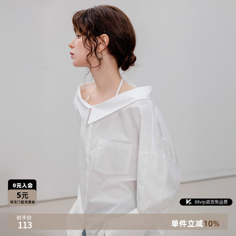 德玛纳韩系设计感绑带衬衫图片
