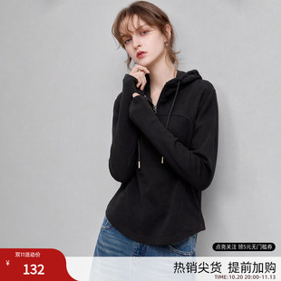 德玛纳轻运动系列半拉链连帽卫衣女26秋季新款松弛感显瘦短款上衣