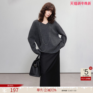 上衣 可调节腰带宽松气质线衫 德玛纳慵懒风V领针织衫 女春秋新款