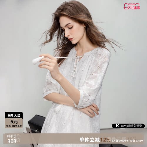 德玛纳法式文艺风纯棉蕾丝连衣裙